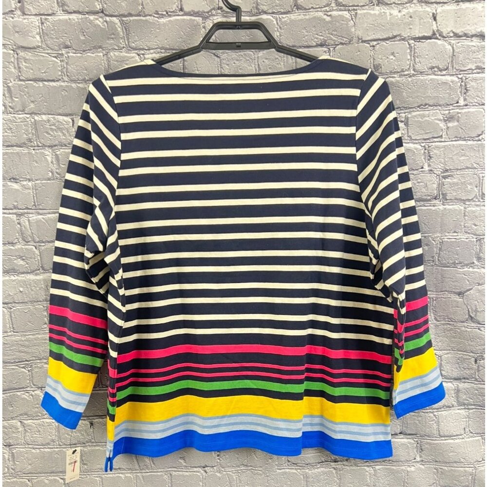 Talbots Womens Multicolor Striped Boatneck Cotton Top Size 2X NWT - Picture 2 of 9